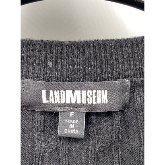 LANDMUSEUM Men's Black Cable Knit Crewneck Short Sleeve Shirt SZ L - Picture 7 of 10